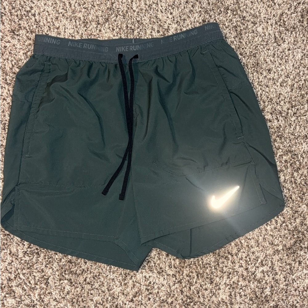 Nike Dark green Running Shorts with Reflective Logo